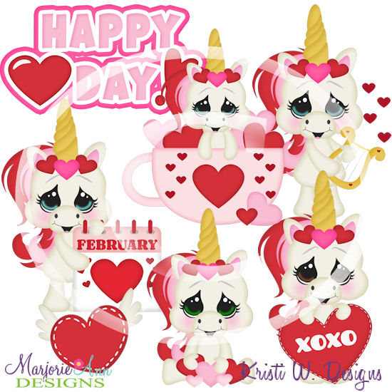 Valentine Unicorns SVG Cutting Files/Paper Piecing +Clipart - Click Image to Close